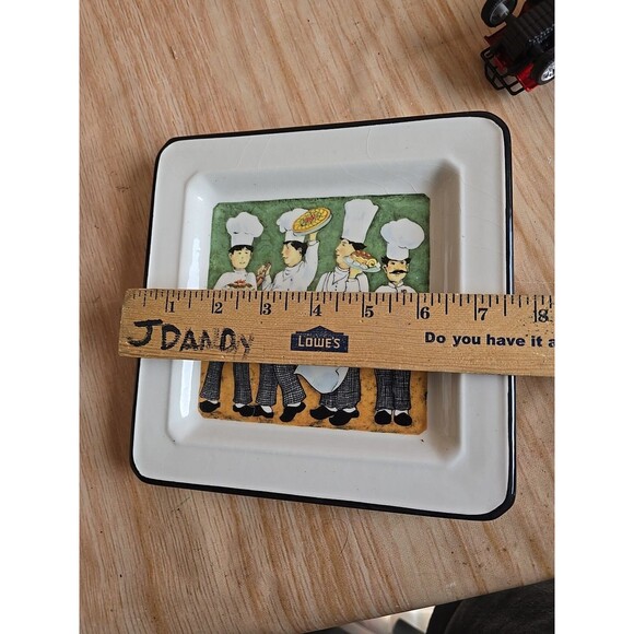 Vintage Italian Brunelli Ceramic Square Plate Chefs GREEN - Picture 4 of 6